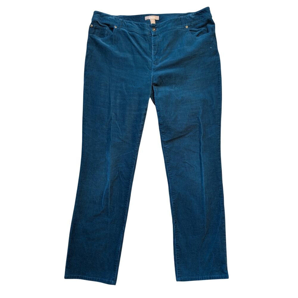 Chicos Women's Blue Stretch Casual Corduroy Straight Leg Jeans Pants 3 (16/18)